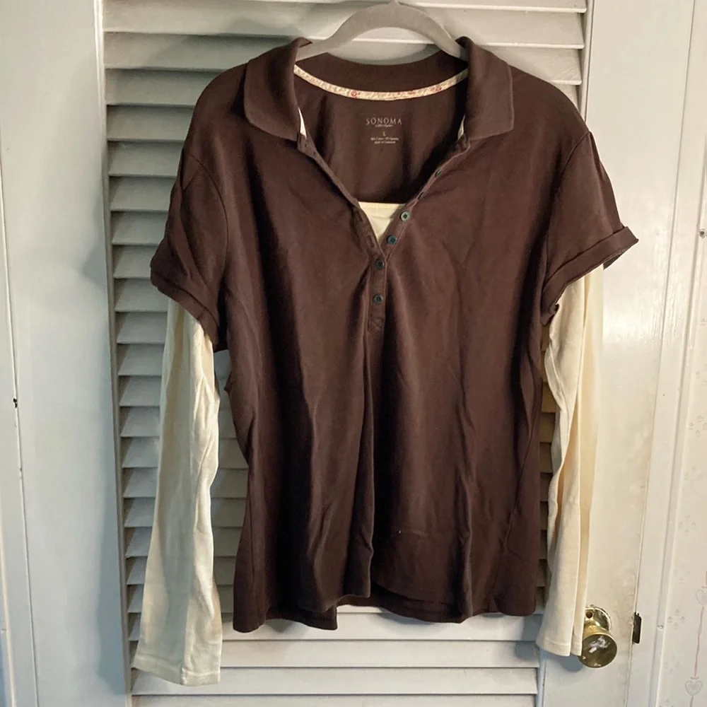 Sonoma - L brown and tan faux two shirts - Picture 1 of 8